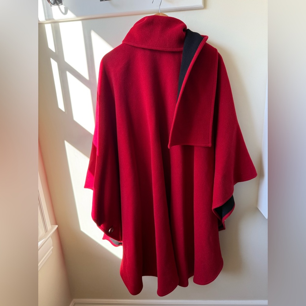 NWT PETER JAMES Wool Cashmere Red Cape Scarf Vintage Luxury Oversized One Size - Picture 2 of 9